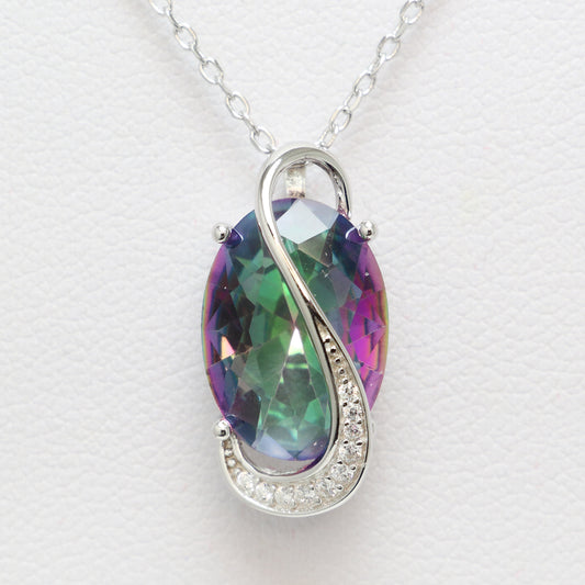 Mystic Topaz 925 Sterling Silver CZ Necklace - Chainstones