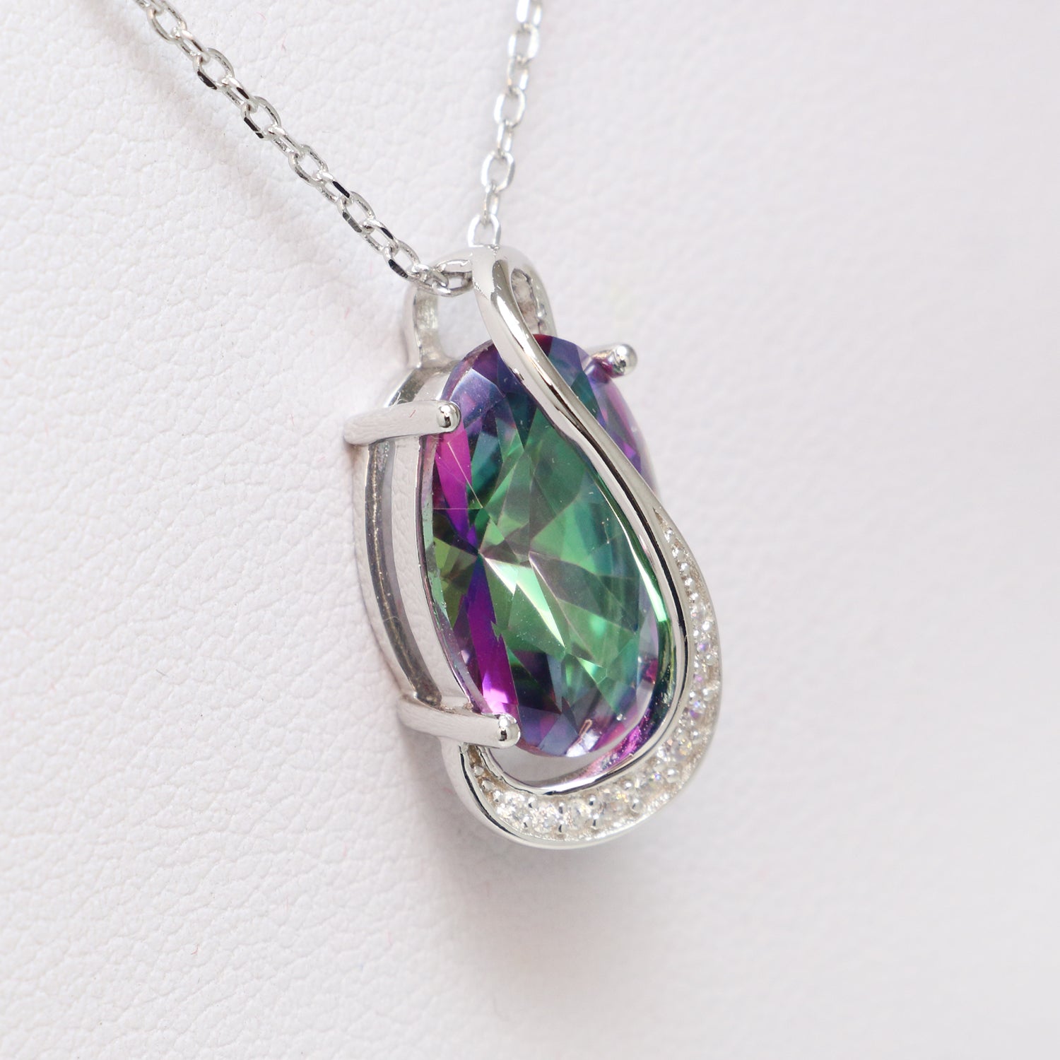 Mystic Topaz 925 Sterling Silver CZ Necklace - Chainstones