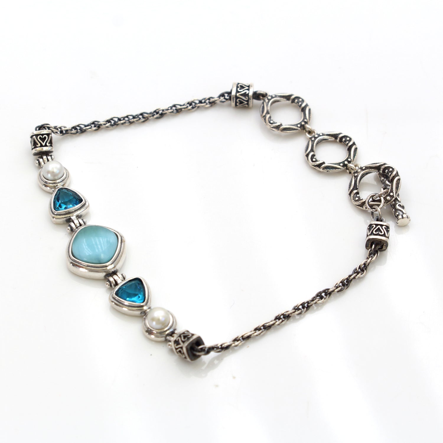Pearl Topaz Larimar 925 Silver Bracelet - Chainstones