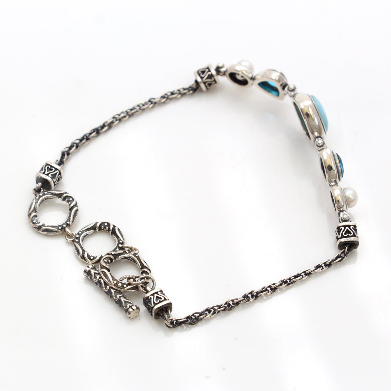 Pearl Topaz Larimar 925 Silver Bracelet - Chainstones