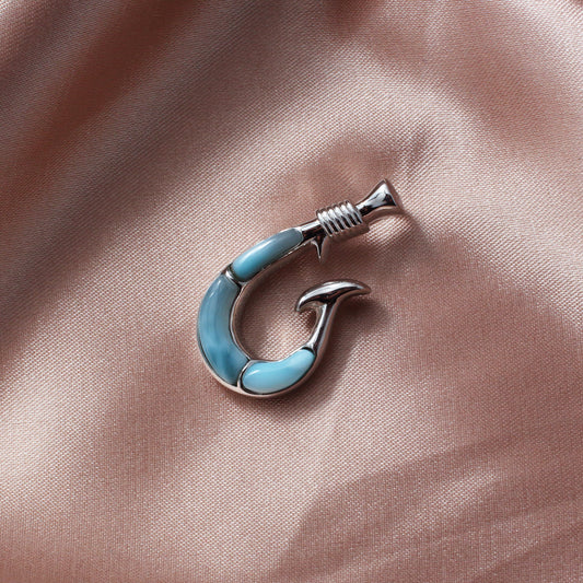 Larimar Gemstone Fish Hook 925 Sterling Silver Necklace - Chainstones