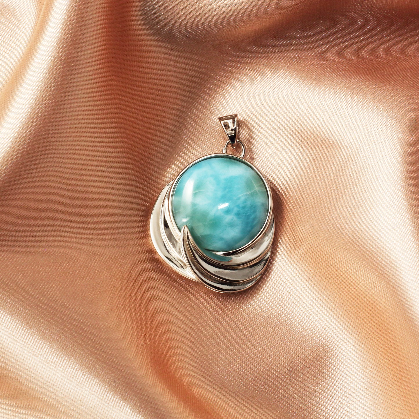 Larimar Gemstones Silver Necklace Pendant - Chainstones