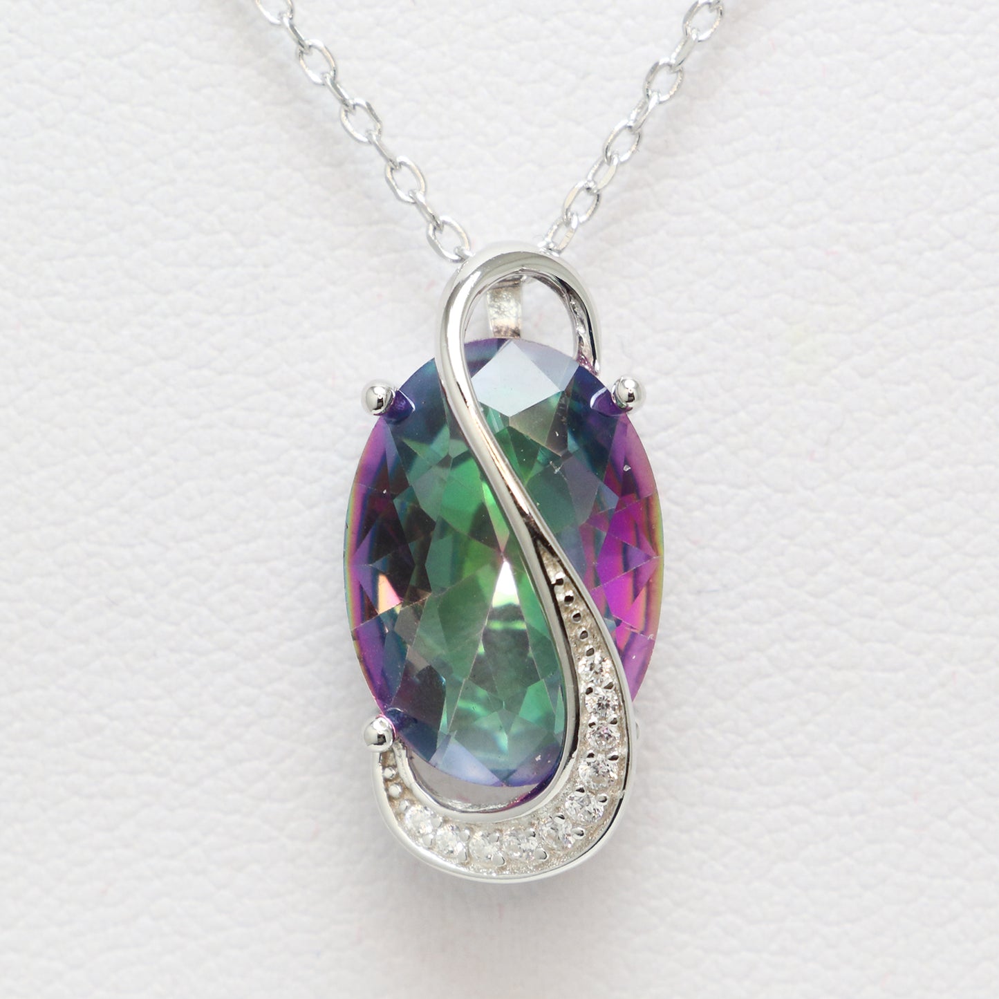 Mystic Topaz 925 Sterling Silver CZ Necklace - Chainstones