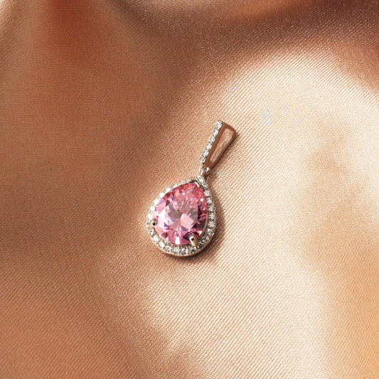 Pink Cubic Zirconia Silver Necklace - Chainstones