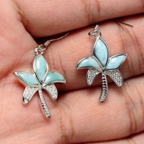 Larimar Gemstones Palm Tree Earrings - Chainstones